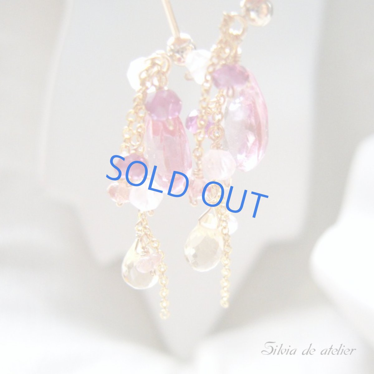 画像2: ピンクトパーズ×シャンパンクォーツドロップ 14kgfピアス (2)