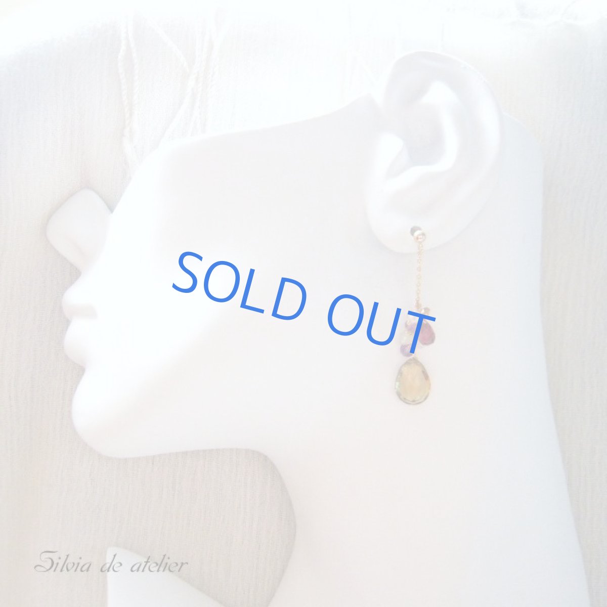 画像3: ビアクォーツ×ロードライトガーネット×アメジスト 14kgfデザインピアス (3)