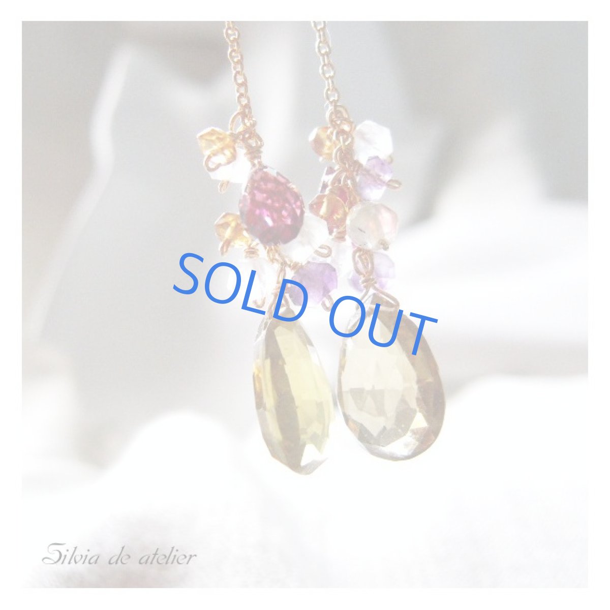 画像2: ビアクォーツ×ロードライトガーネット×アメジスト 14kgfデザインピアス (2)