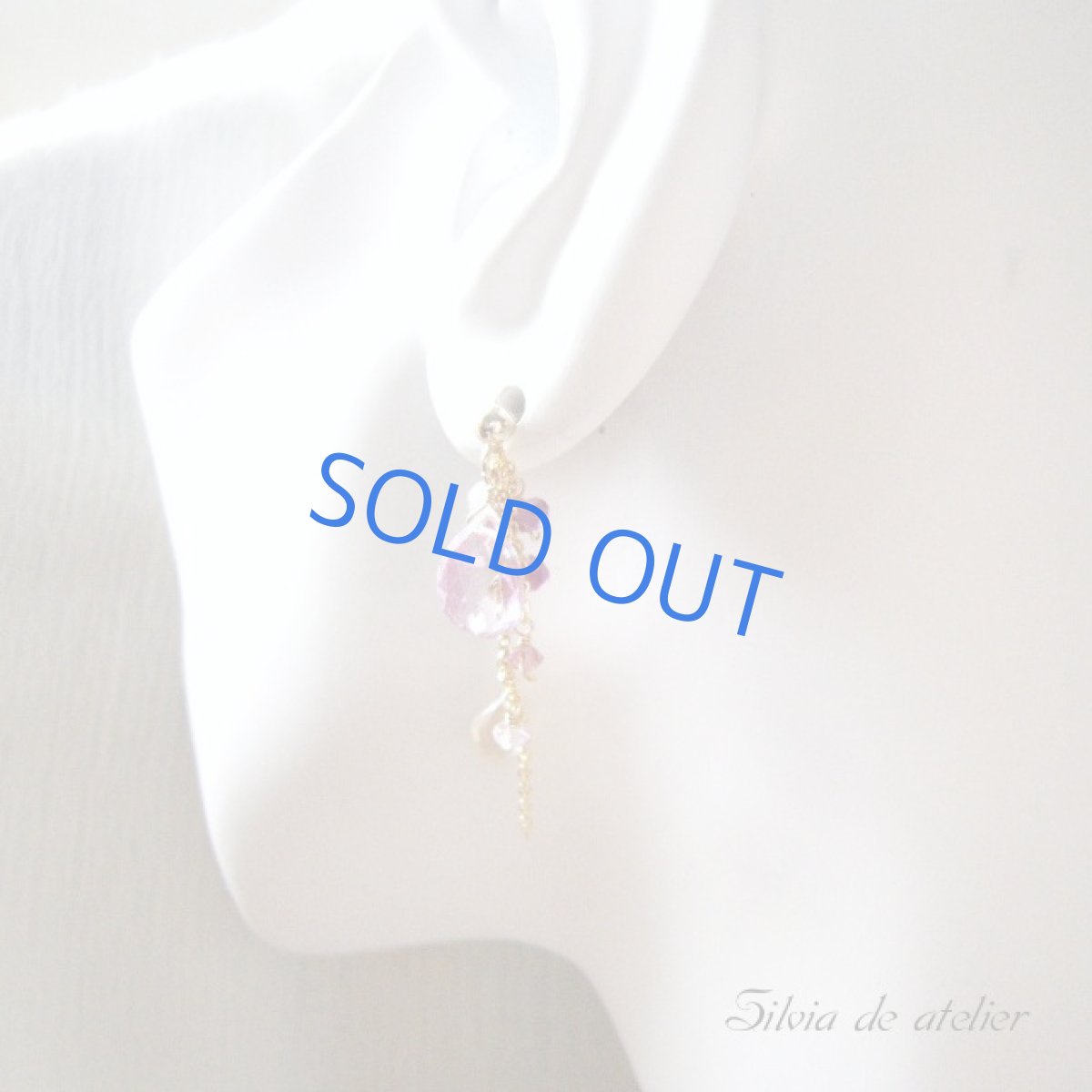 画像4: ピンクトパーズ×シャンパンクォーツドロップ 14kgfピアス (4)