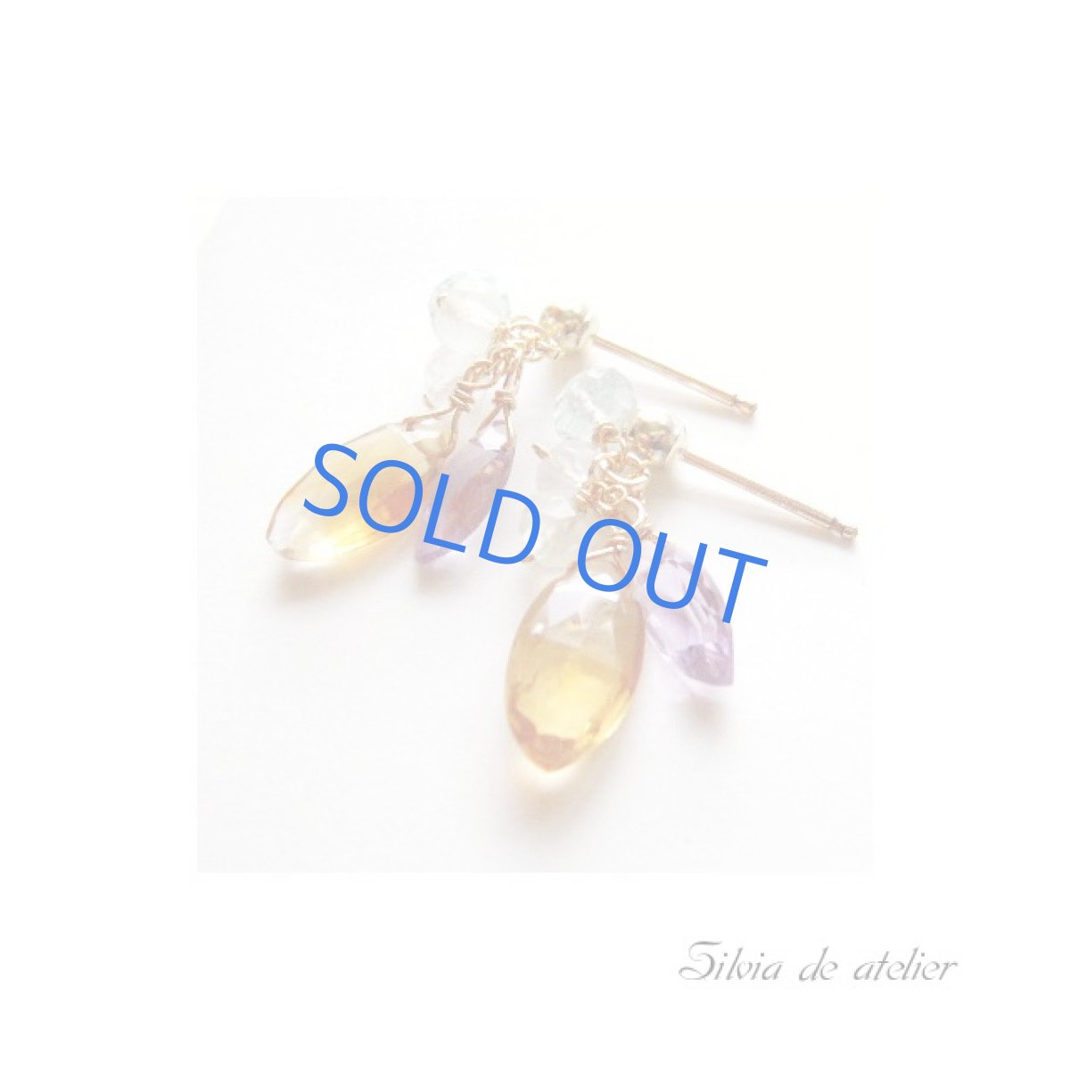 画像3: ゴールデンシトリンマーキス型ドロップ 14kgfプチピアス (3)