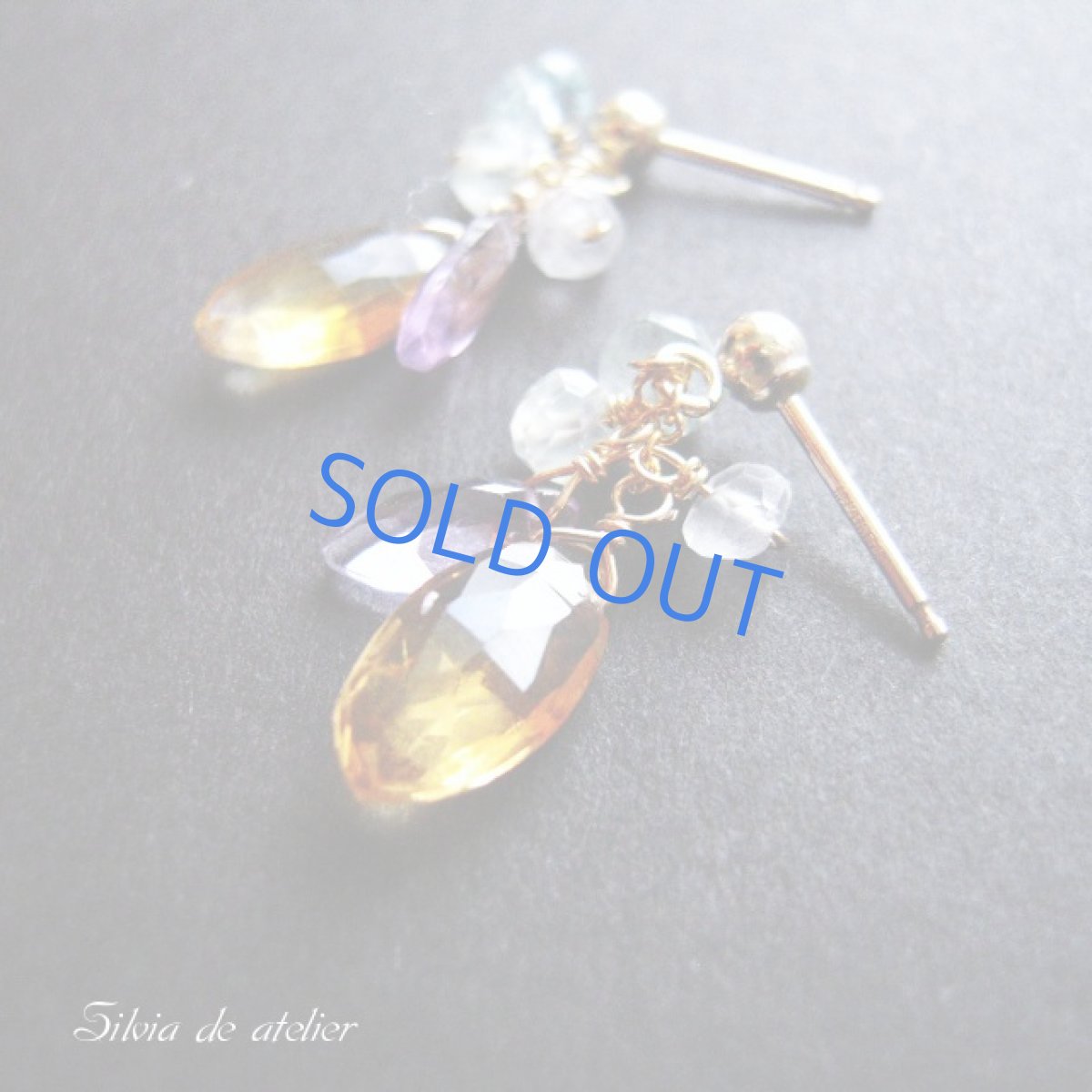 画像2: ゴールデンシトリンマーキス型ドロップ 14kgfプチピアス (2)