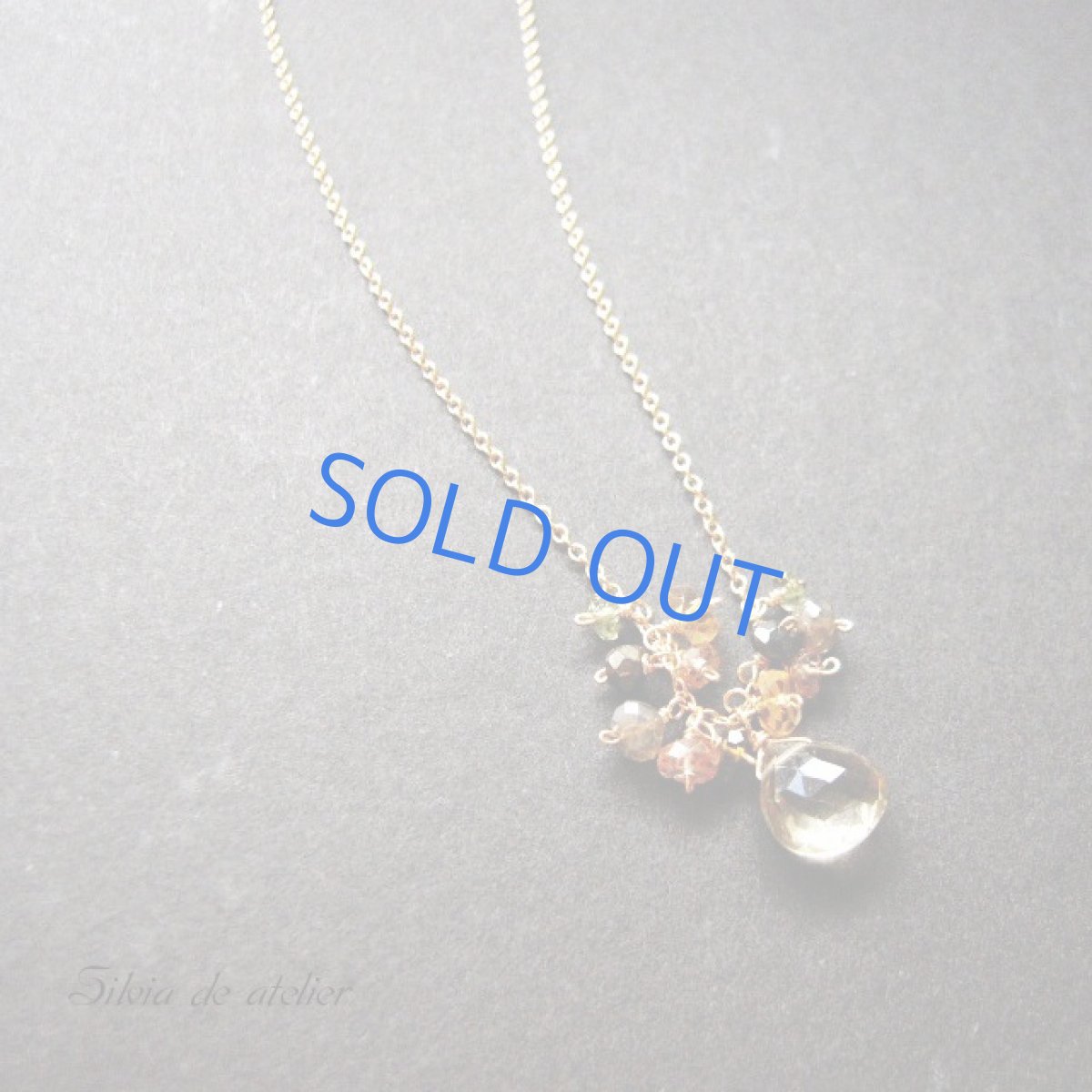 画像2: オリーブクォーツ×カラートルマリンボタン ビジュードロップ 14kgfネックレス (2)