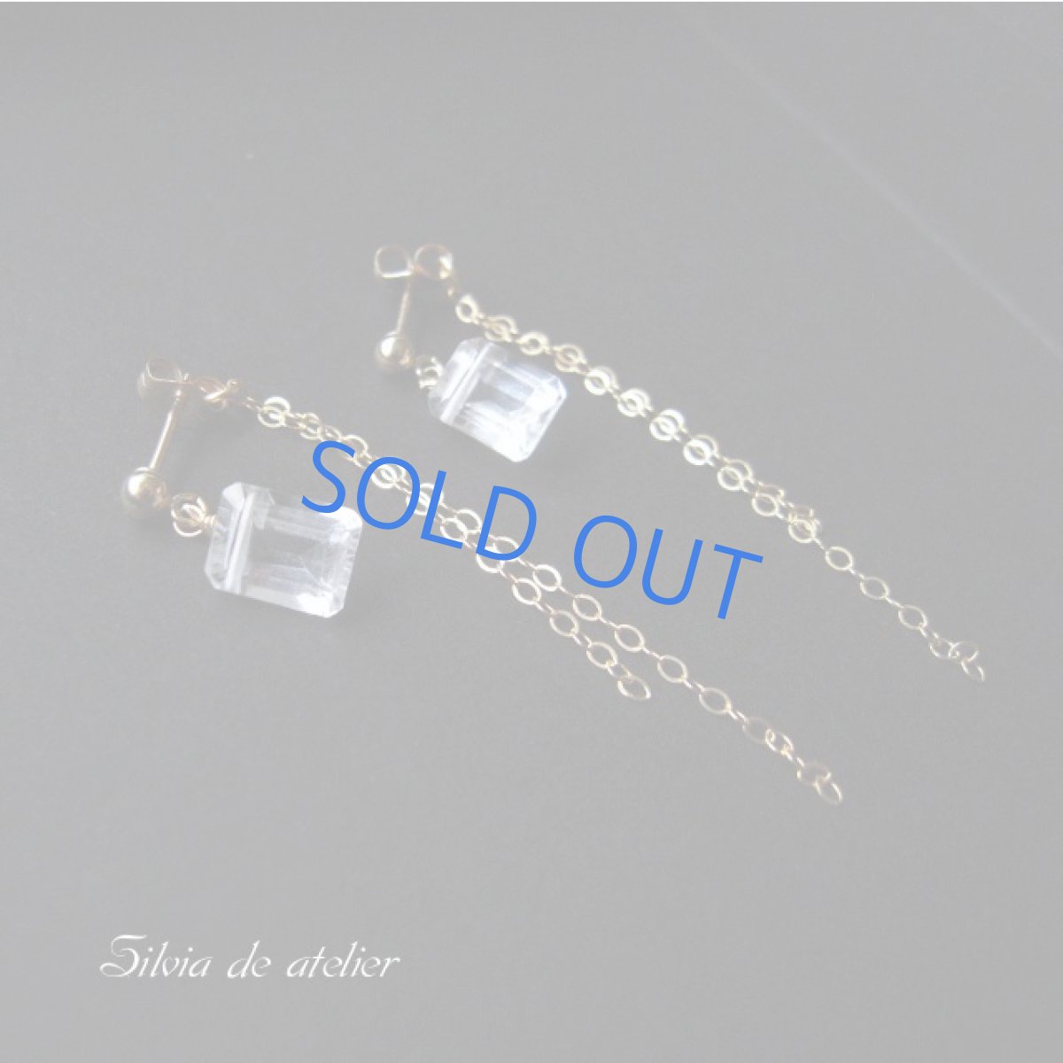 画像2: クリスタルスクエアジェムカット 一粒14kgfピアス (2)