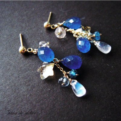 画像2: ☆midnight☆ネオンブルーアパタイトドロップ×シトリンスターカット　14kgfスタッドピアス