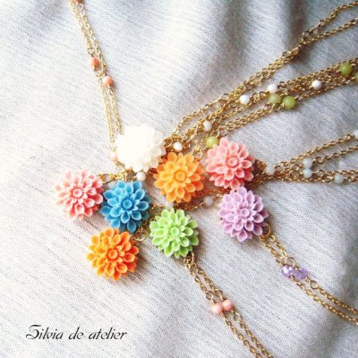 画像3: ダリア風レリーフフラワーチャーム　ネックレス
