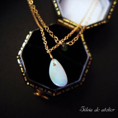 画像1: グリーンアパタイトドロップ×エチオピア産最上級オパール　14kgf2連ネックレス