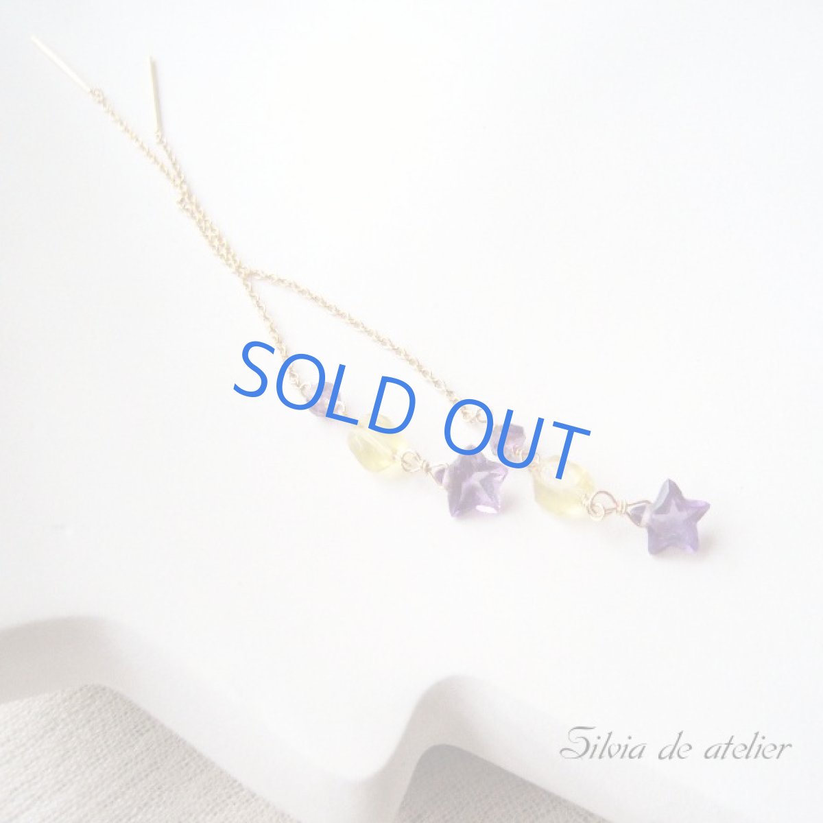 画像2: アメジストスタージェムカット×イエローオパール  14kgfチェーンピアス (2)