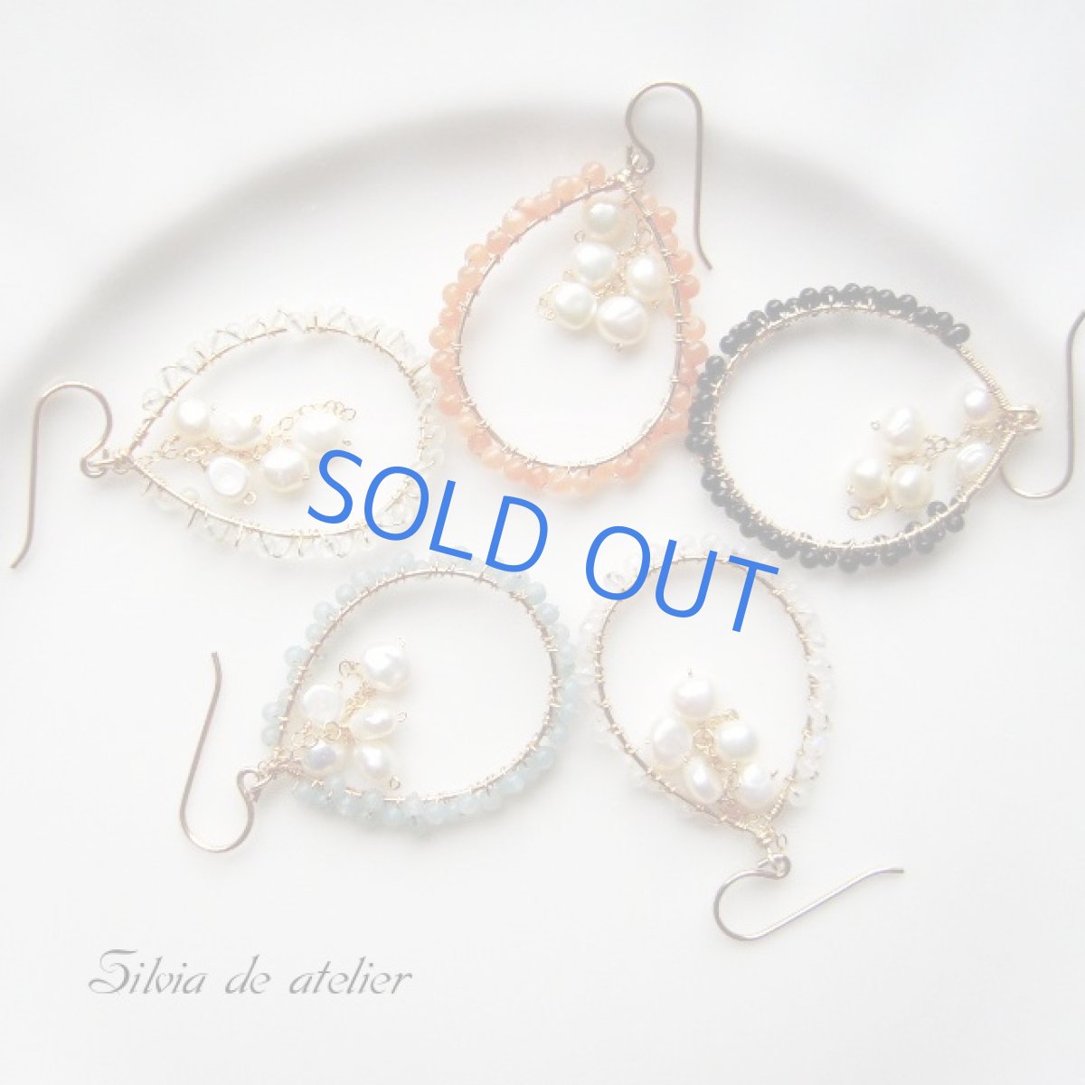 画像2: 14kgfティアドロップ 天然石×淡水パールピアス (2)