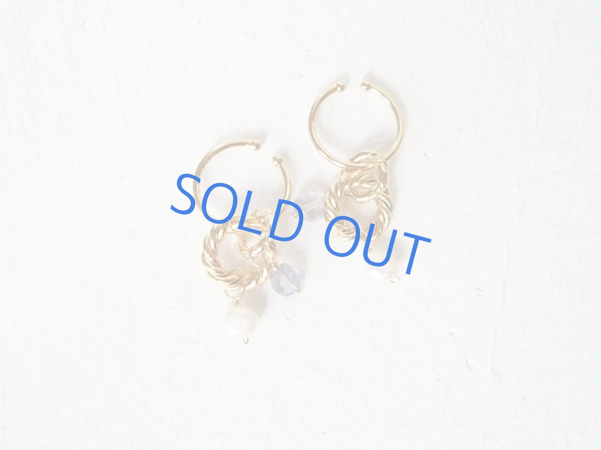 画像4: 3WAYシンプルリング アイオライト×淡水パール 14mmフープイヤリング (4)