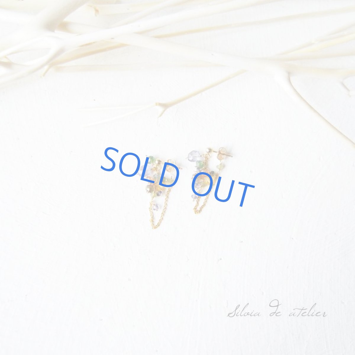 画像3: アイオライトタンブル 14kgfデザインチェーンフープ ピアス (3)