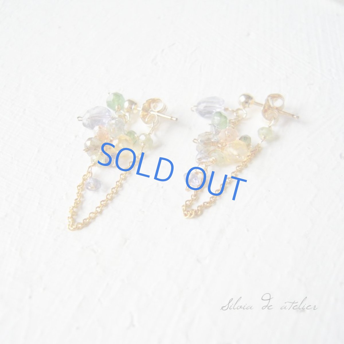 画像2: アイオライトタンブル 14kgfデザインチェーンフープ ピアス (2)