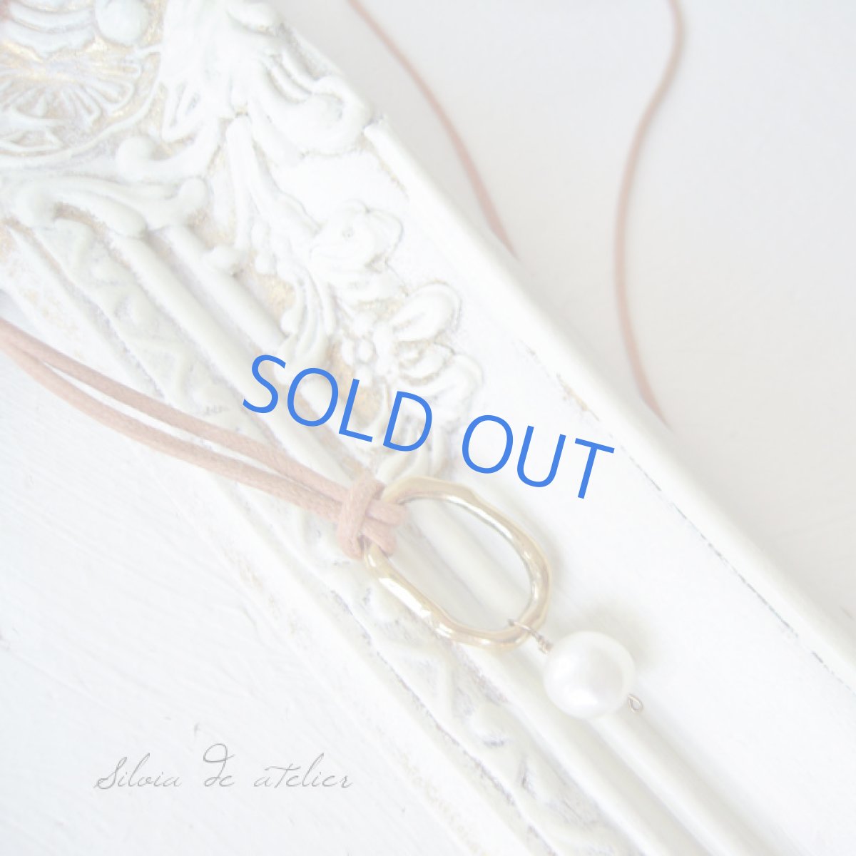 画像3: ゴールドリング×淡水パール キャメルコットンコードネックレス (3)