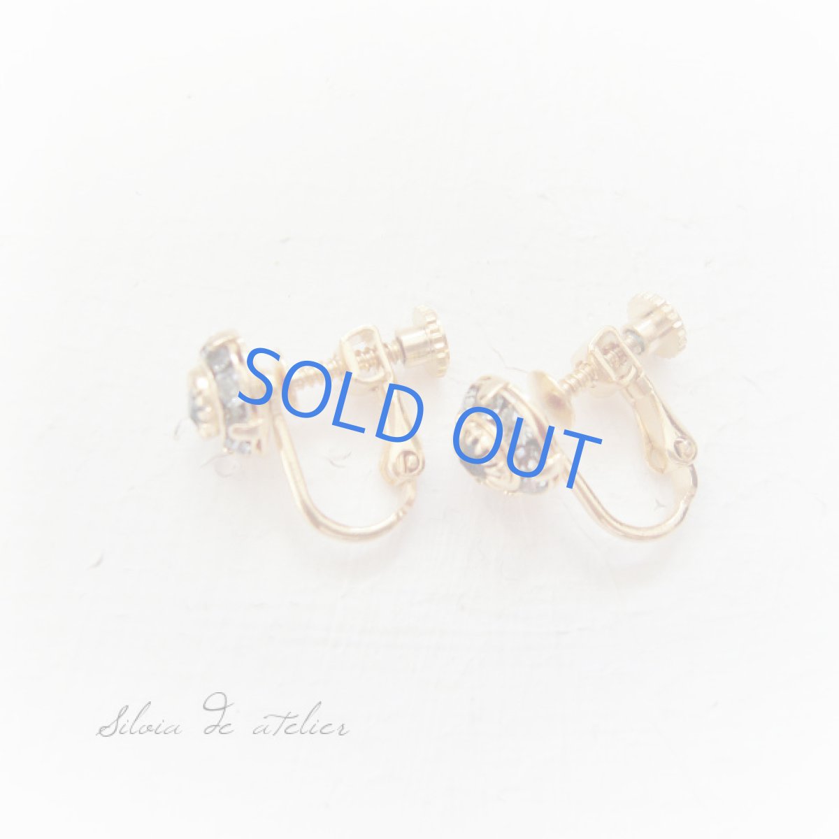 画像2: vintageスワロフスキー　グレー×ブラック　ゴールドメッキイヤリング (2)