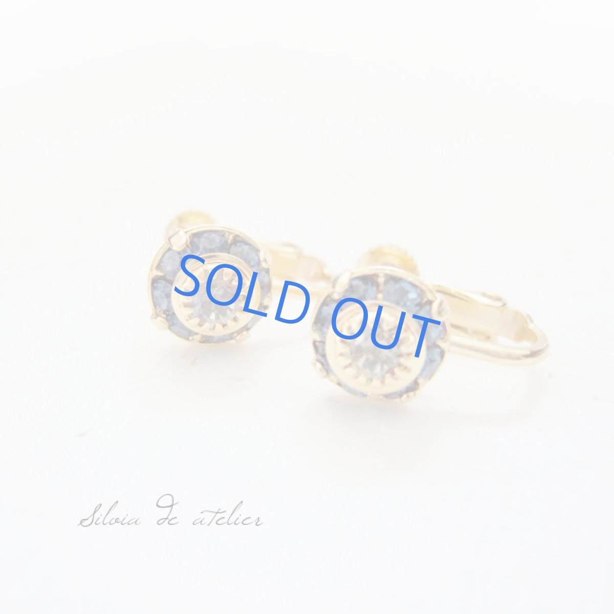 画像3: 残り1点 vintageスワロフスキー　インディゴブルー×グレー　ゴールドメッキイヤリング (3)