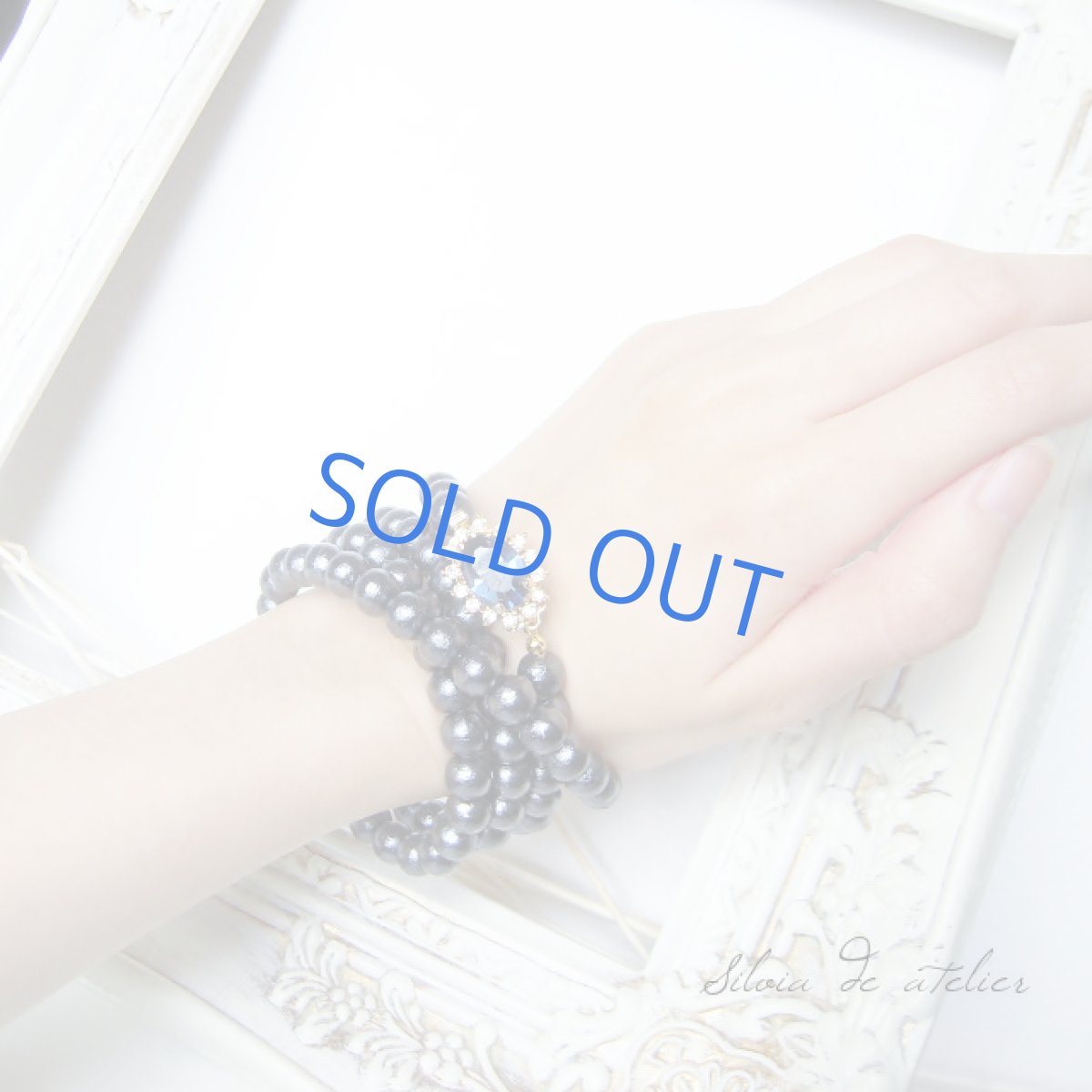 画像5: スワロフスキービジュー留め具 ブルーブラックコットンパールロングネックレス (5)