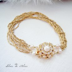 画像1: スワロフスキービジュー留め具　10連チェーン　ブレスレット (1)