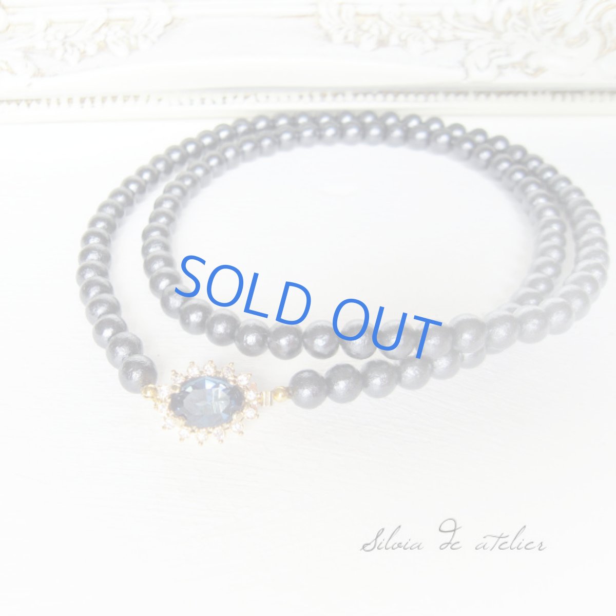 画像4: スワロフスキービジュー留め具 ブルーブラックコットンパールロングネックレス (4)