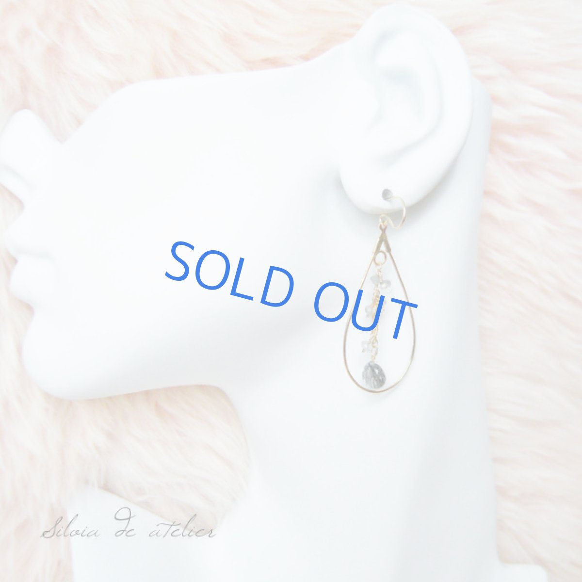 画像5: ラブラドライト&ブラックルチル ティア型フープ 14kgfピアス (5)