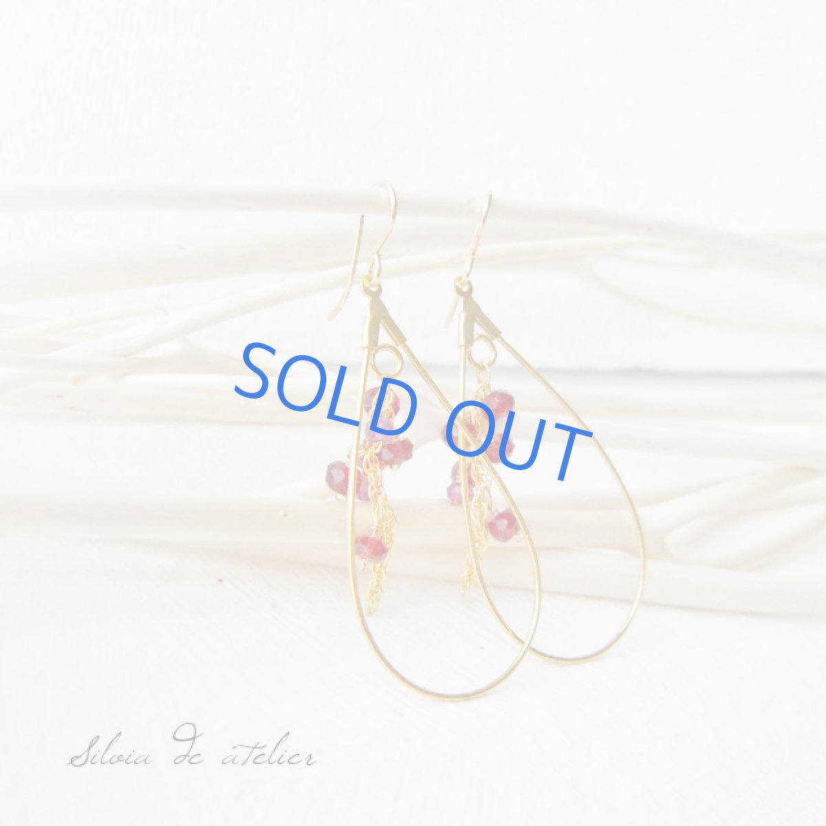 画像3: ガーネットフリンジ ティア型フープ 14kgfピアス (3)