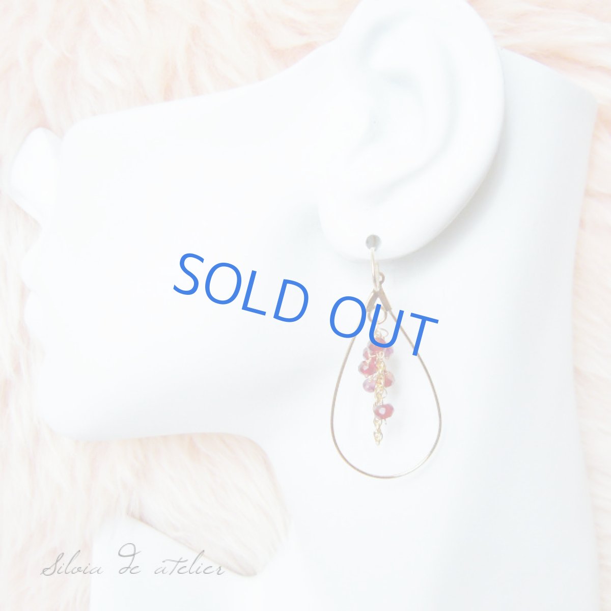 画像4: ガーネットフリンジ ティア型フープ 14kgfピアス (4)