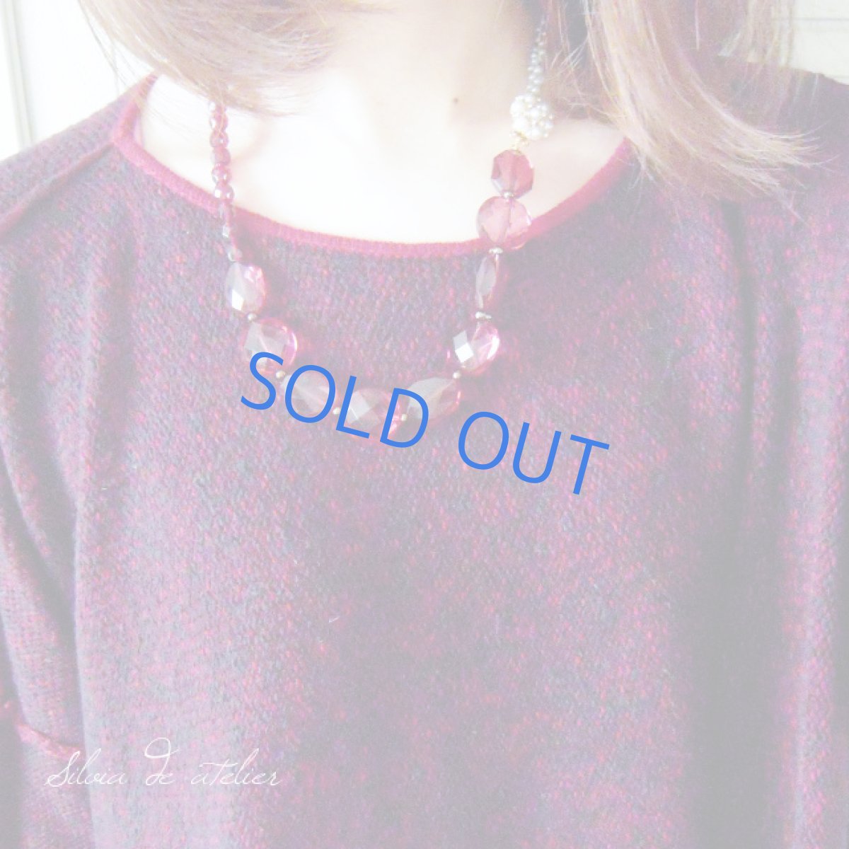 画像5: スワロフスキービジュー留め具 クリスタルチェコガラス バーガンディアクリルネックレス (5)