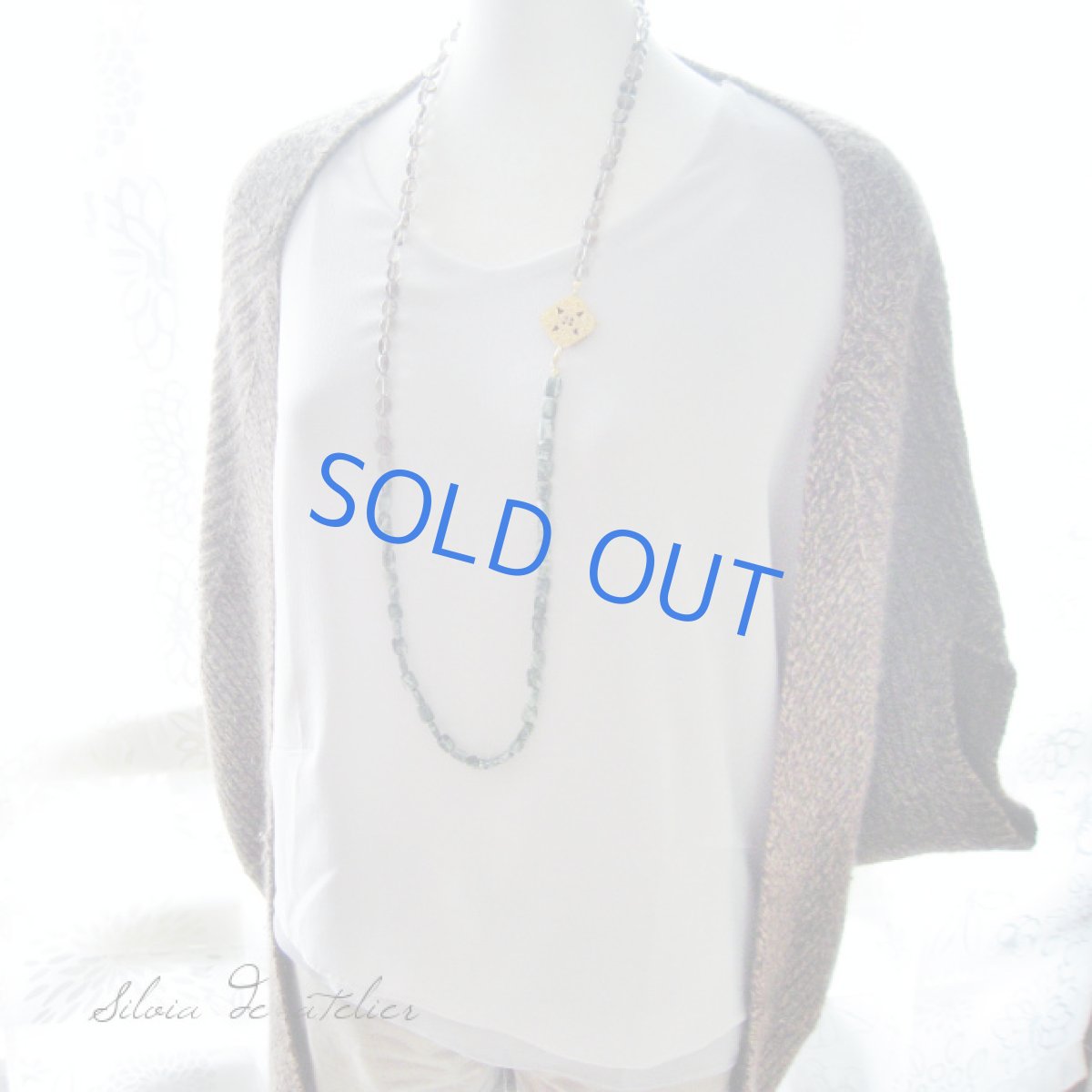 画像3: 5WAY ヴィンテージ金具 スモーキークォーツタンブル×セラフィナイト ロングネックレス (3)