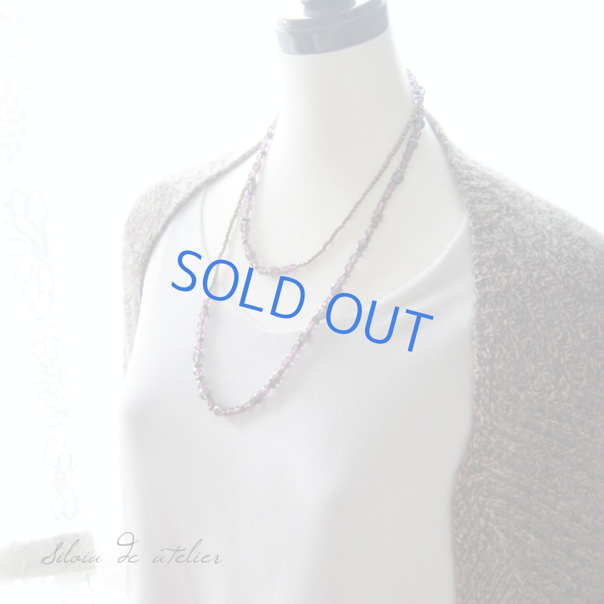 画像3: ワインパープルカラー チェコガラス メタルビーズロングネックレス (3)