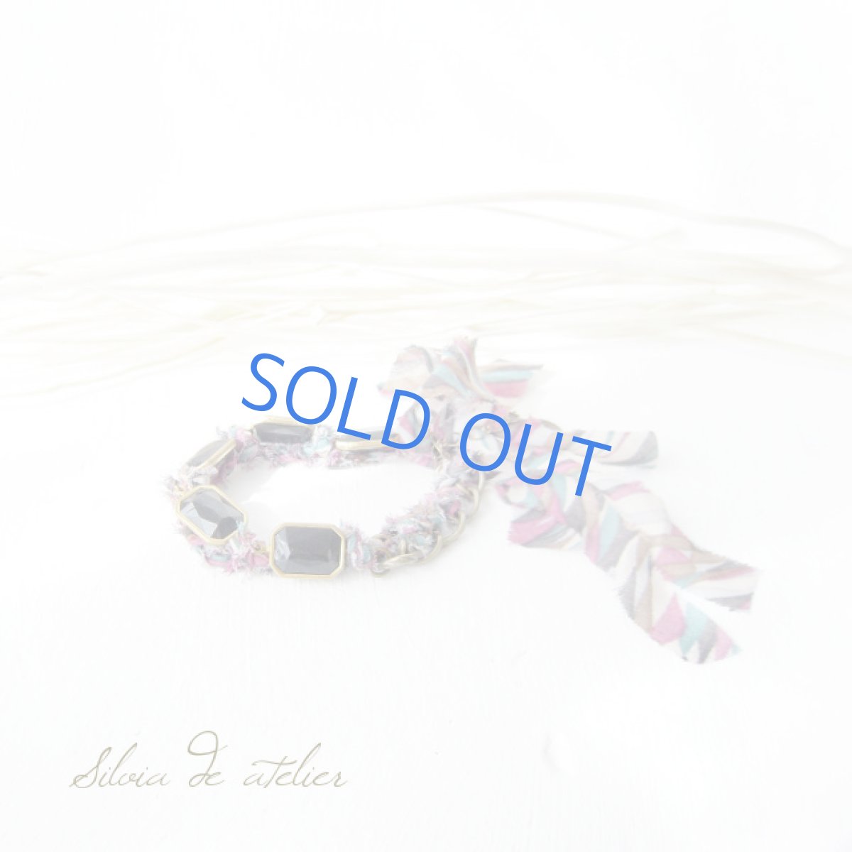 画像5: コットンリボンタッセル ブラックアクリルパーツ ブレスレット (5)