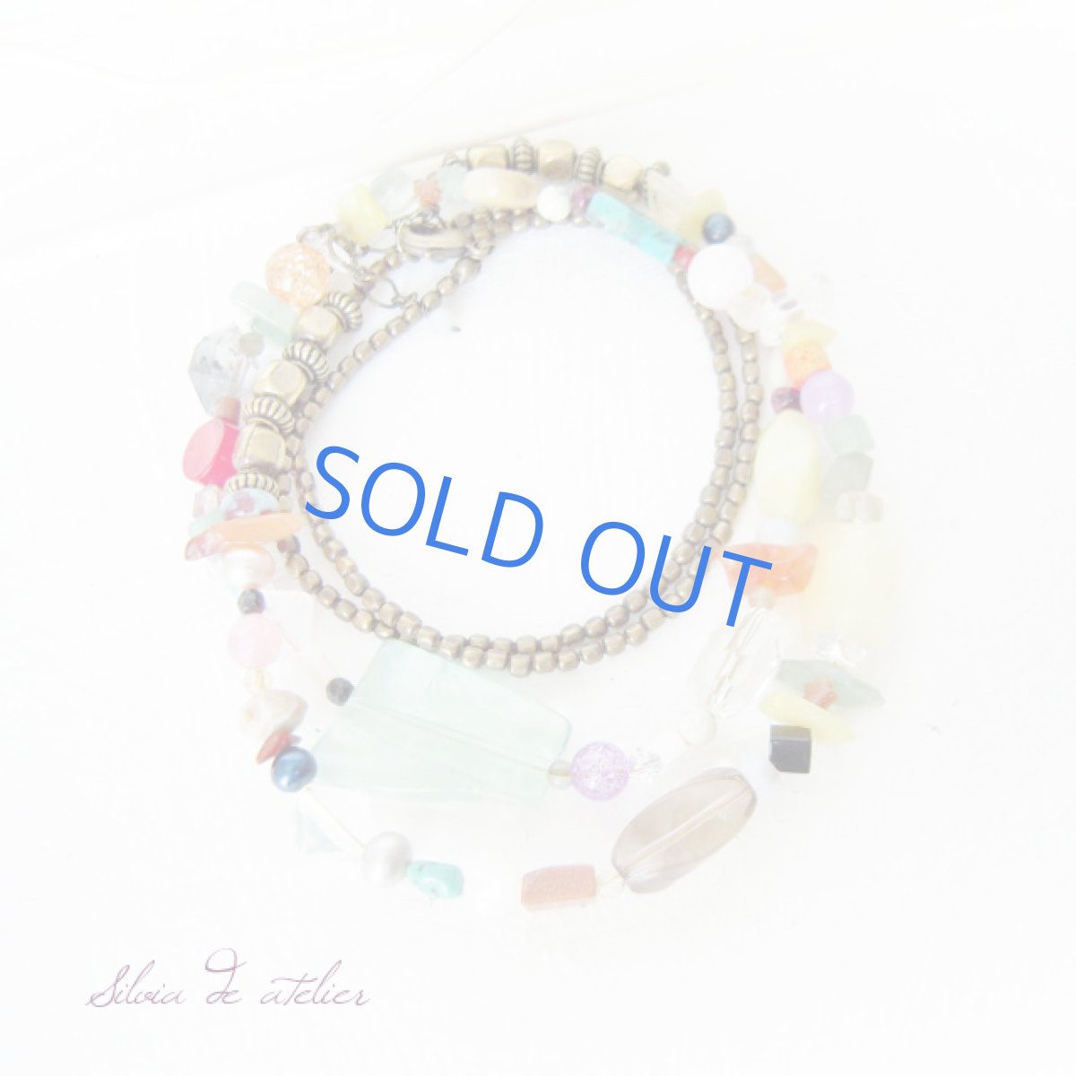 画像2: 天然石ミックス アンティークゴールドロングネックレス (2)