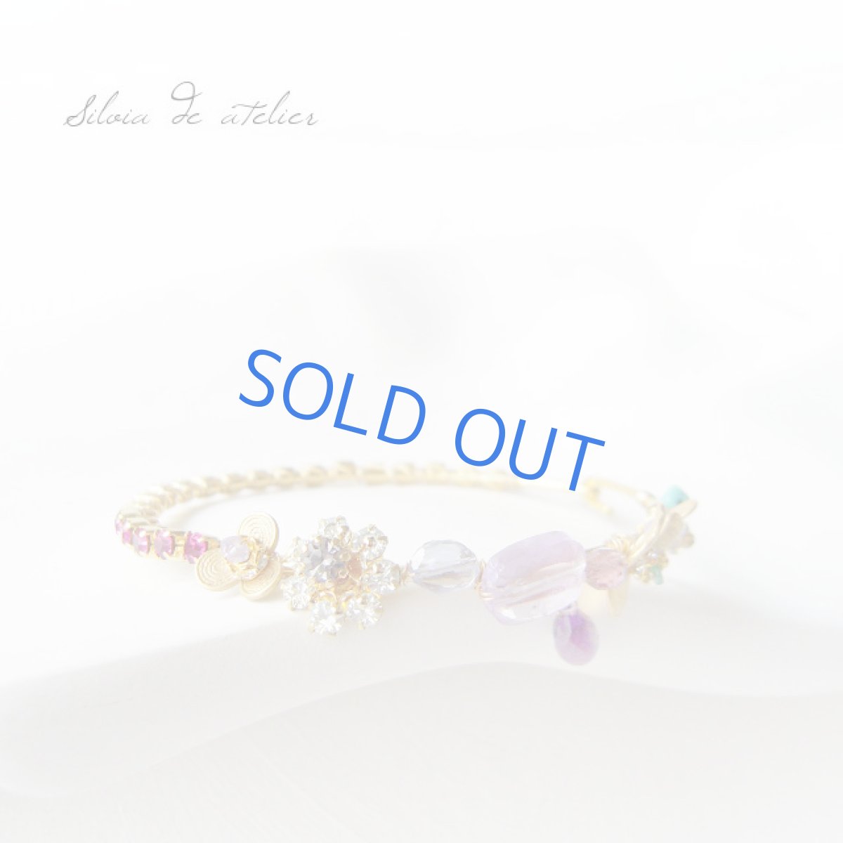 画像3: vintageピンクスワロフスキー アメジストドロップ真鍮フラワー バングル (3)