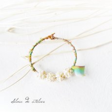 画像2: 淡水パールボール　レインボーカラーシルクリボン　バングル (2)