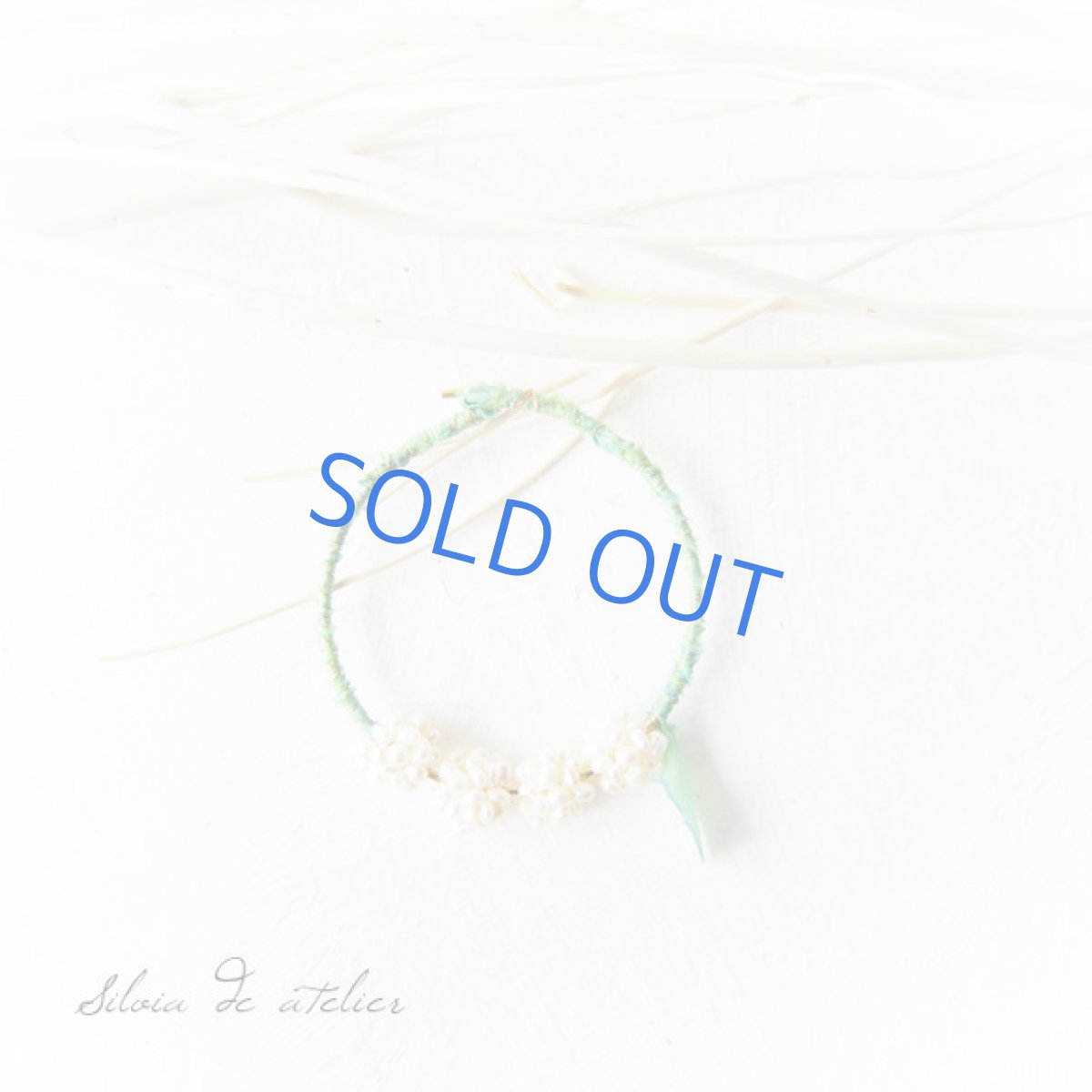 画像3: 淡水パールボール グリーンカラーシルクリボン バングル (3)