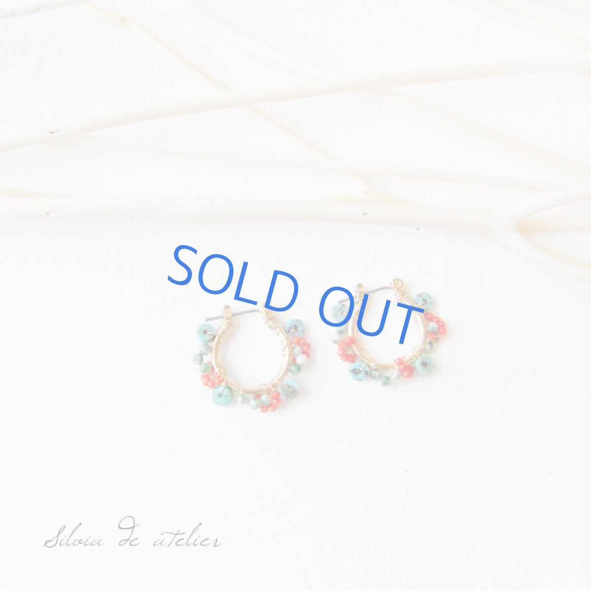 画像2: コーラル×ターコイズ×ソーシュライト　チタンポストピアス (2)