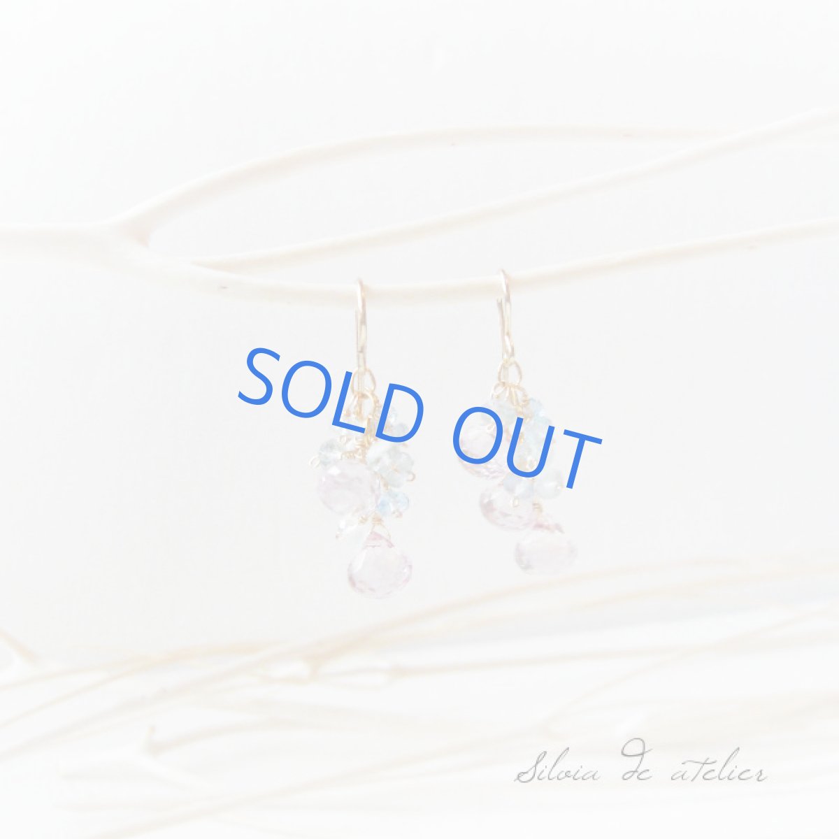 画像3: ピンククォーツ×3種のアクアマリン 14kgfシャンデリアラインピアス (3)