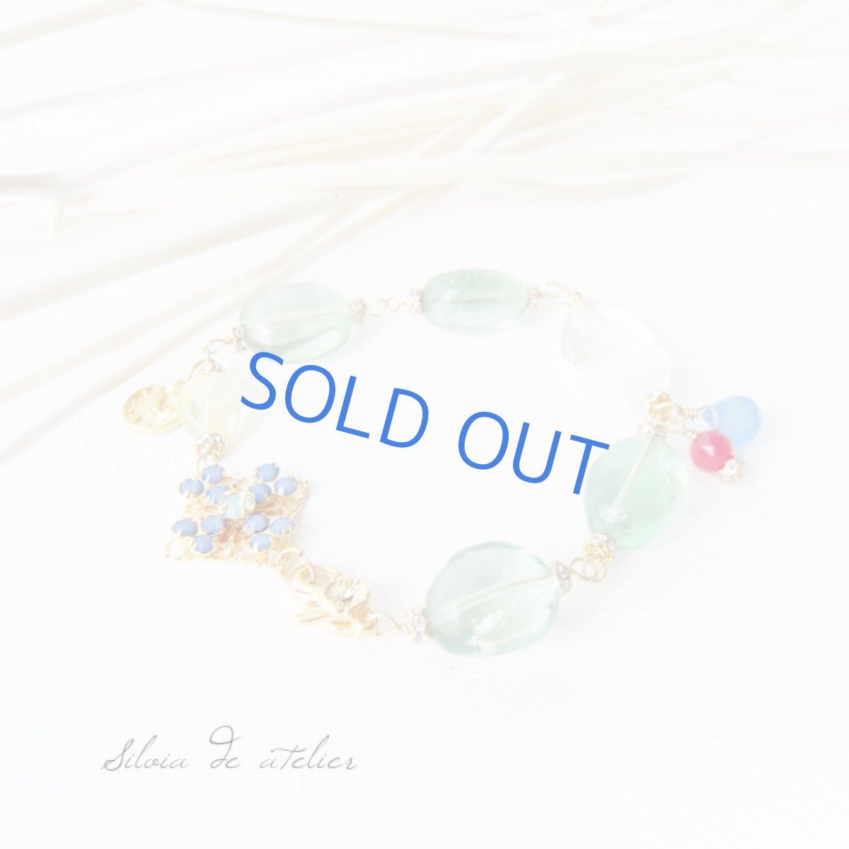 画像2: グリーンフローライト×クリスタル スワロフスキーブレスレット (2)