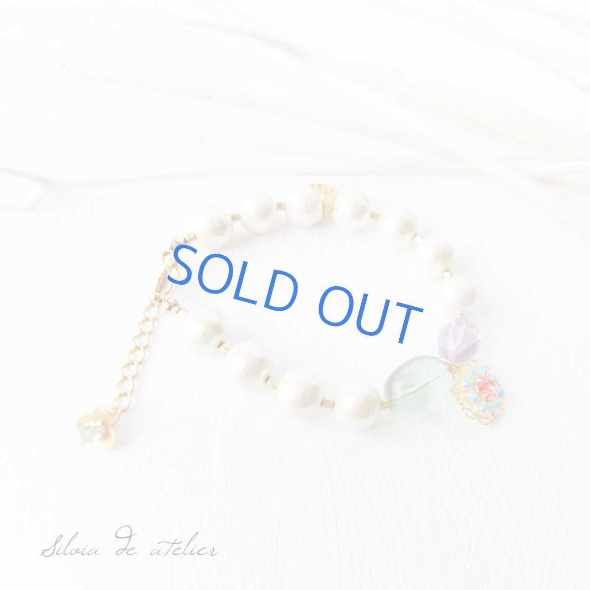 画像2: グリーンフローライト×アメジスト コットンパールブレスレット (2)