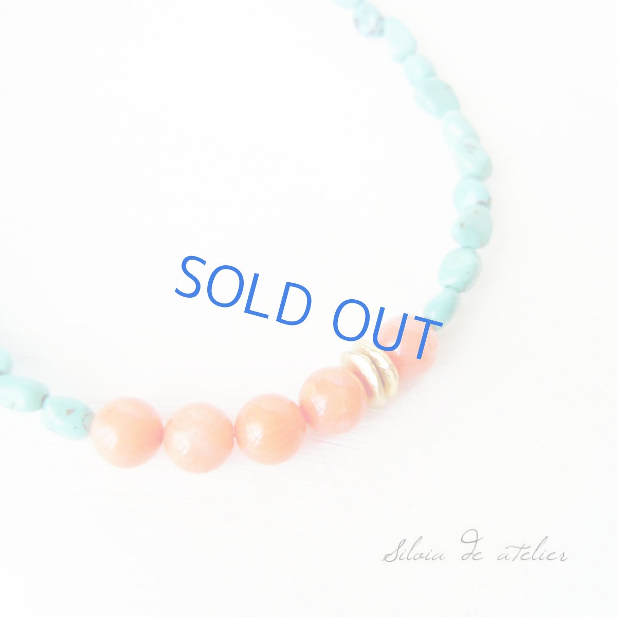 画像2: 天然ピンクコーラルラウンド 天然グリーンターコイズ ネックレス (2)