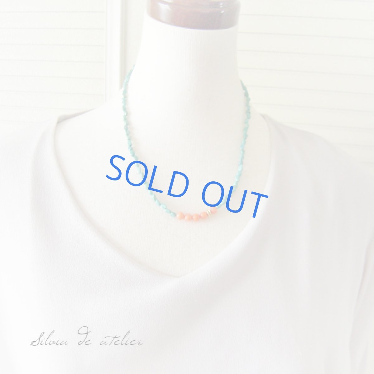 画像5: 天然ピンクコーラルラウンド 天然グリーンターコイズ ネックレス (5)