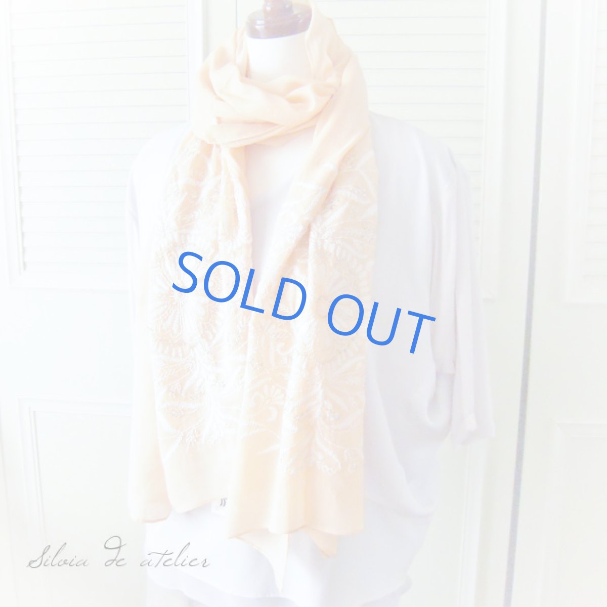 画像2: ラスト1点♪SELECT☆サーモンピンク インド製 ビーズ刺繍コットンストール (2)