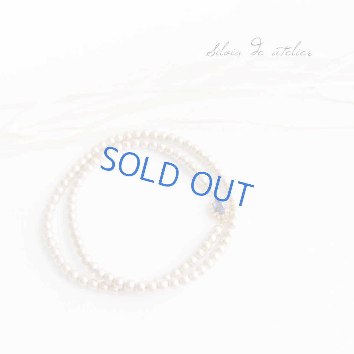 画像3: インディゴスワロフスキービジュー留め具 ベージュコットンパールネックレス (3)