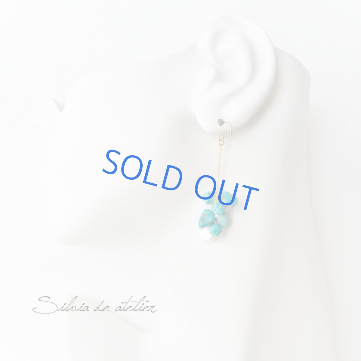 画像4: ターコイズタンブル×淡水パール フリンジ 14kgfピアス (4)