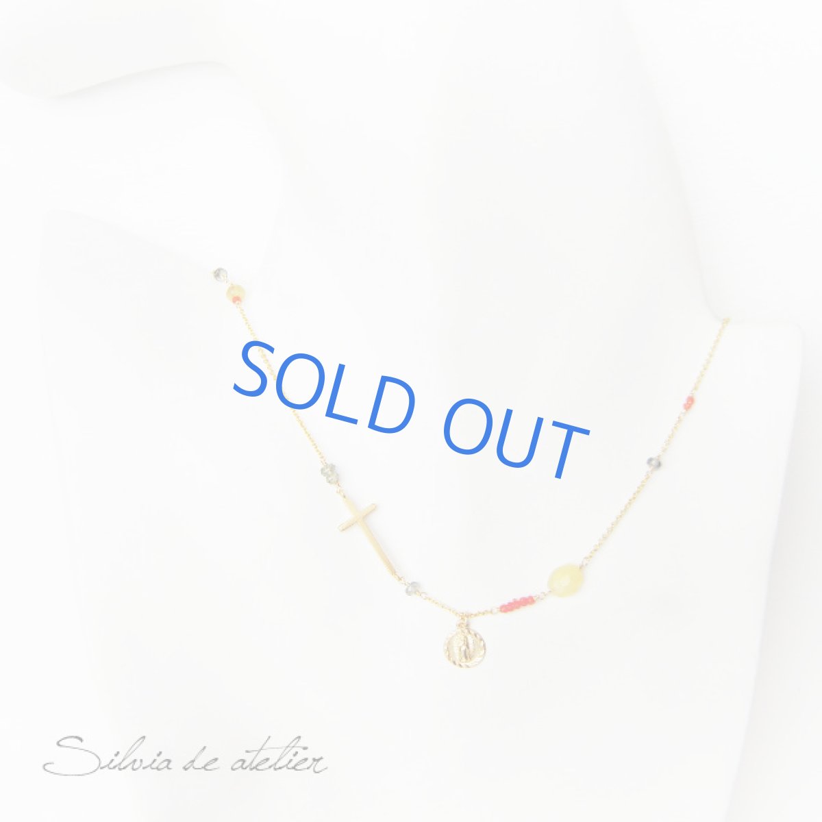 画像4: 南米ロザリオ風 クロスチャーム コーラルイエローオパール14kgfネックレス (4)