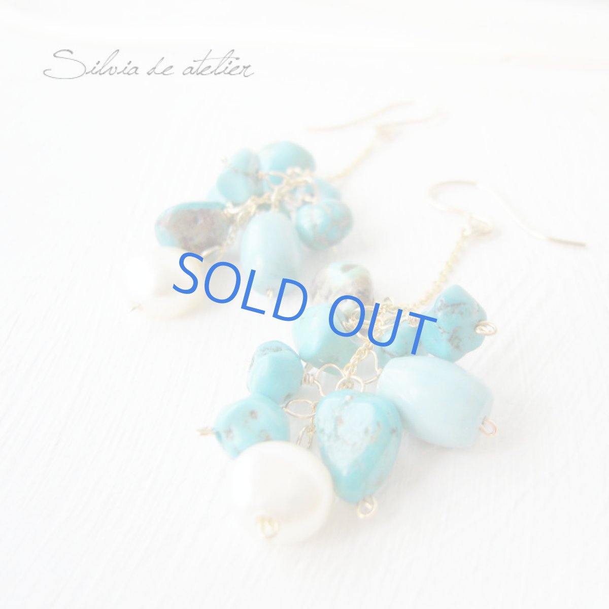 画像2: ターコイズタンブル×淡水パール フリンジ 14kgfピアス (2)