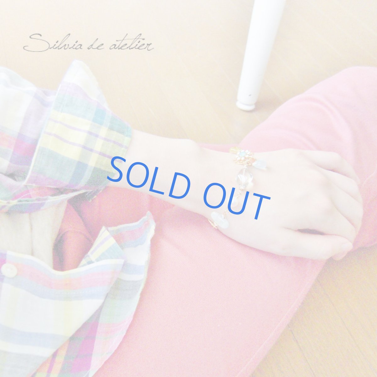 画像4: グリーンフローライト×コーラル　スワロフスキーブレスレット (4)