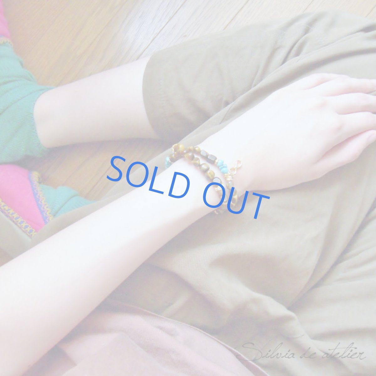 画像5: タイガーアイ＆天然ブルーターコイズ　2連ブレスレット (5)