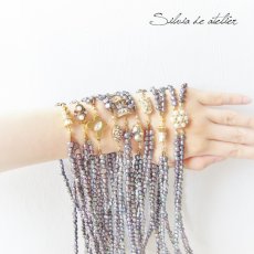 画像1: グレーパープル淡水パール　2連ロングネックレス　スワロフスキー金具 (1)