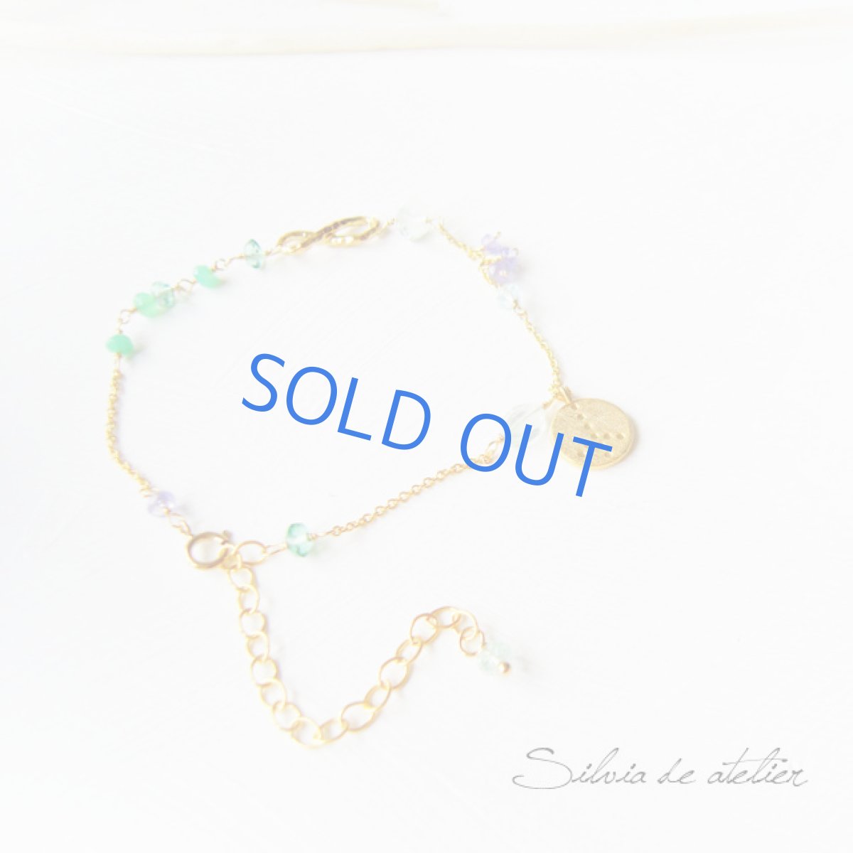 画像2: ピースマーク＆infinityチャーム　クリソプレイズ　アクアマリン　タンザナイト　14kgfブレスレット・アンクレット (2)