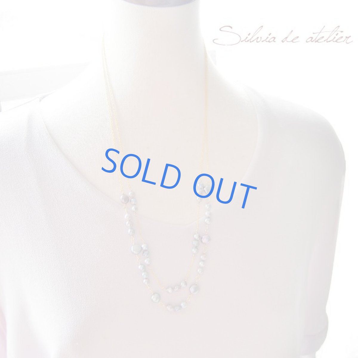 画像4: ブルーグレー　あこや真珠と淡水パール　ロング14kgfネックレス (4)