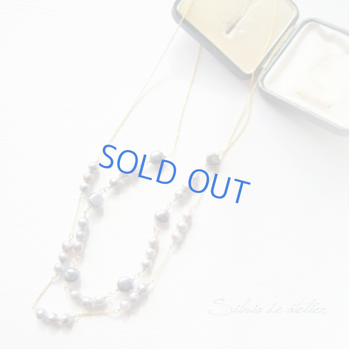 画像3: ブルーグレー　あこや真珠と淡水パール　ロング14kgfネックレス (3)